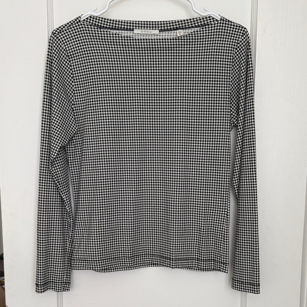 Doen Black and White Gingham Long Sleeve Top